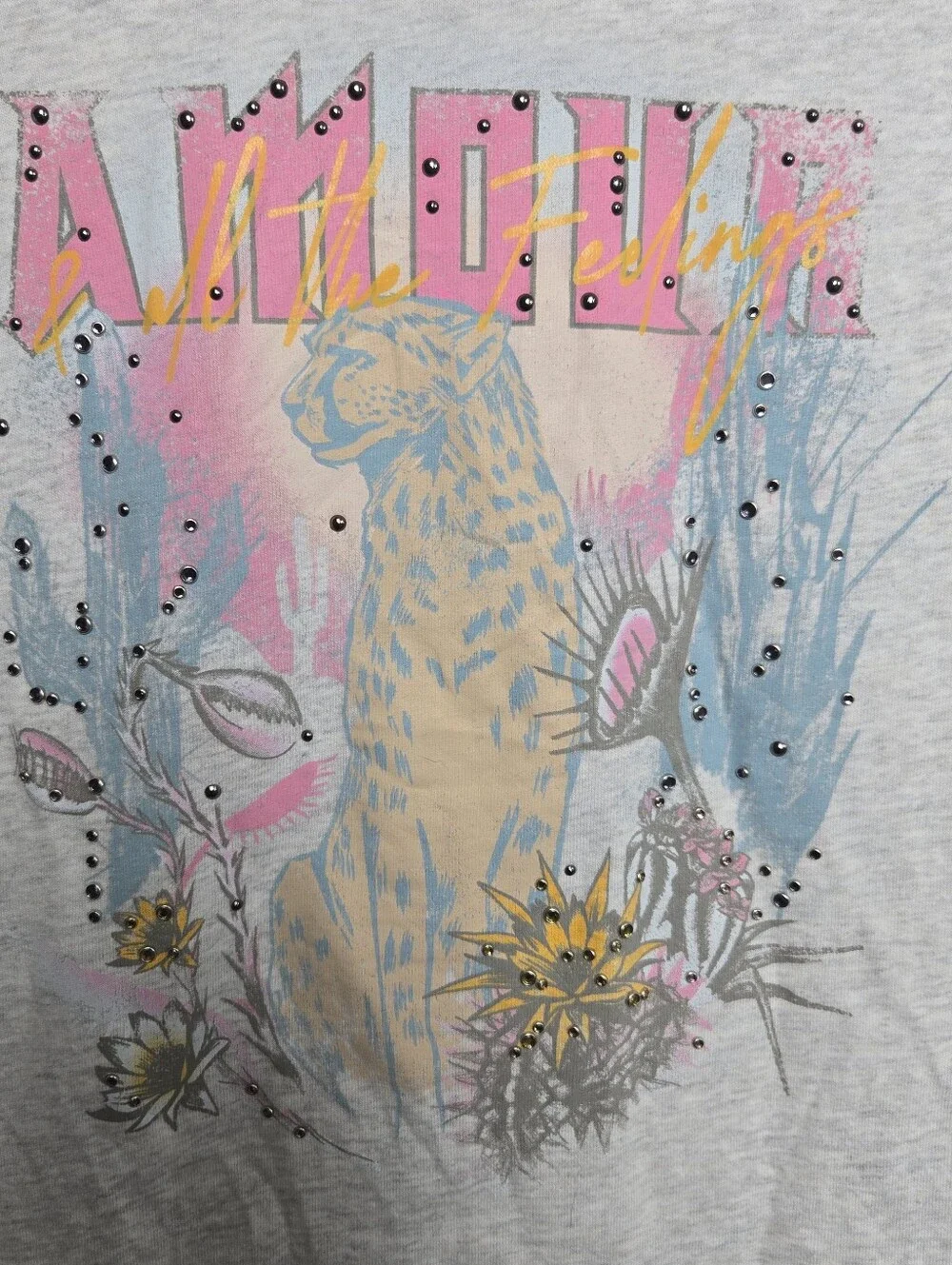 Zadig & Voltaire Tommer HC concert cheetah studded t-shirt M - Picture 3 of 11